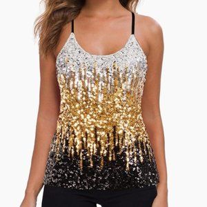 Sequin Gradient Tank Top - Gold, Silver, Black